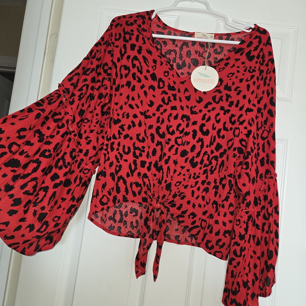 Nwt Red Animal Print Blouse